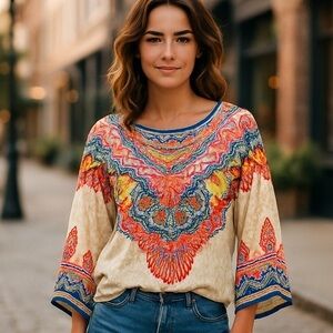 Flying Tomato Multicolor Boho Blouse. Sz S.